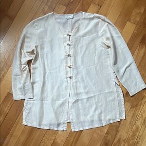 Women's Cream Silk Tunic with Mandarin Frog Closures